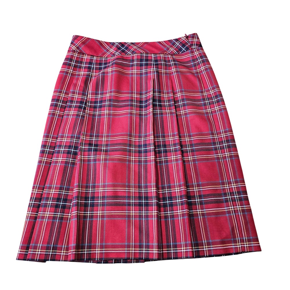 Brooks Brothers 346 Pleated Plaid Skirt Womens 6‎ Red Wool Tartan Midi Excellent